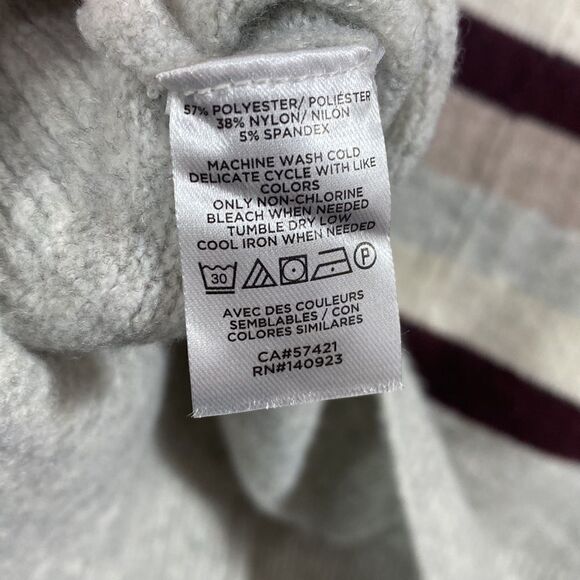 LOFT Gray Striped Crewneck Sweater Size S Cozy Minimalist Fall Knit Neutral - Picture 11 of 14